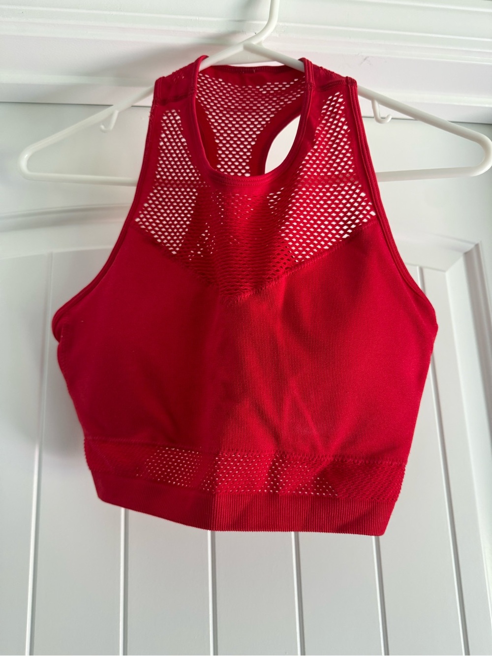 Fabletics Red High-Neck Mesh Panel Sports Bra